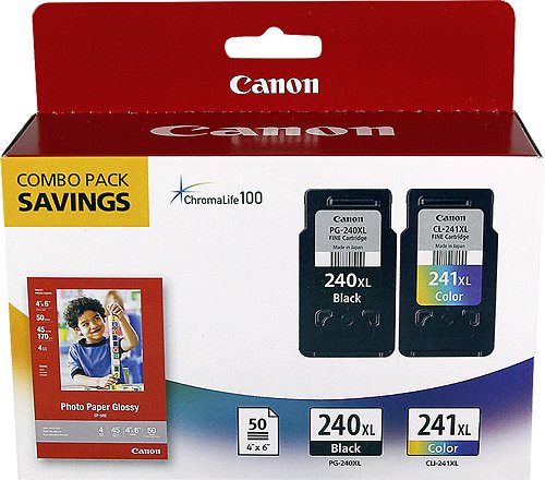 Canon CL-240 XL/CL-241XL 2 Pack High-Yield Ink Cartridges + Photo Paper
