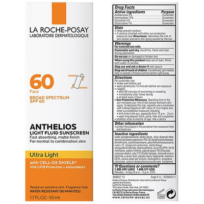 La Roche-Posay Face Sunscreen SPF 60, Ultra Light Fluid, 1.7 oz