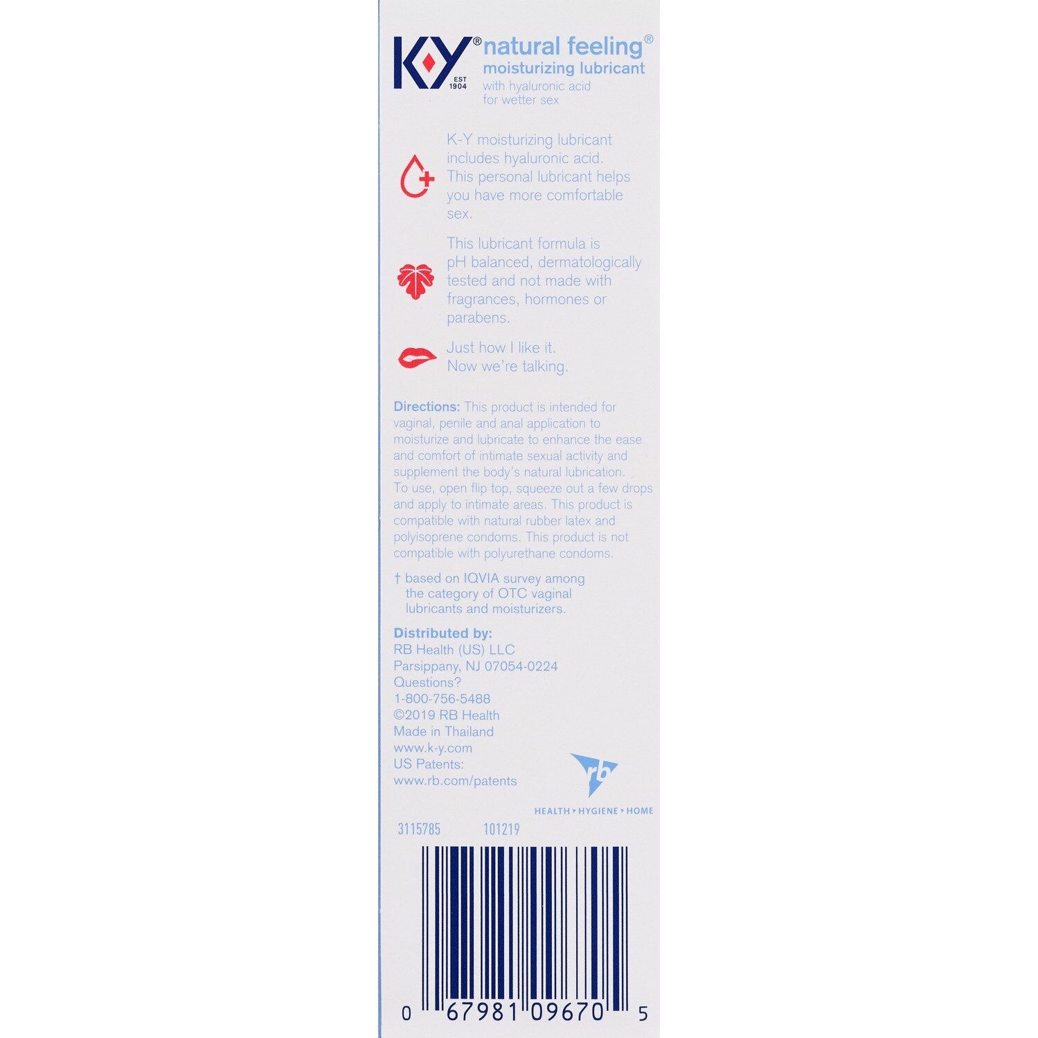 K-Y Natural Feeling Water Based Personal Lubricant with Hyaluronic Acid, 3.38 OZ