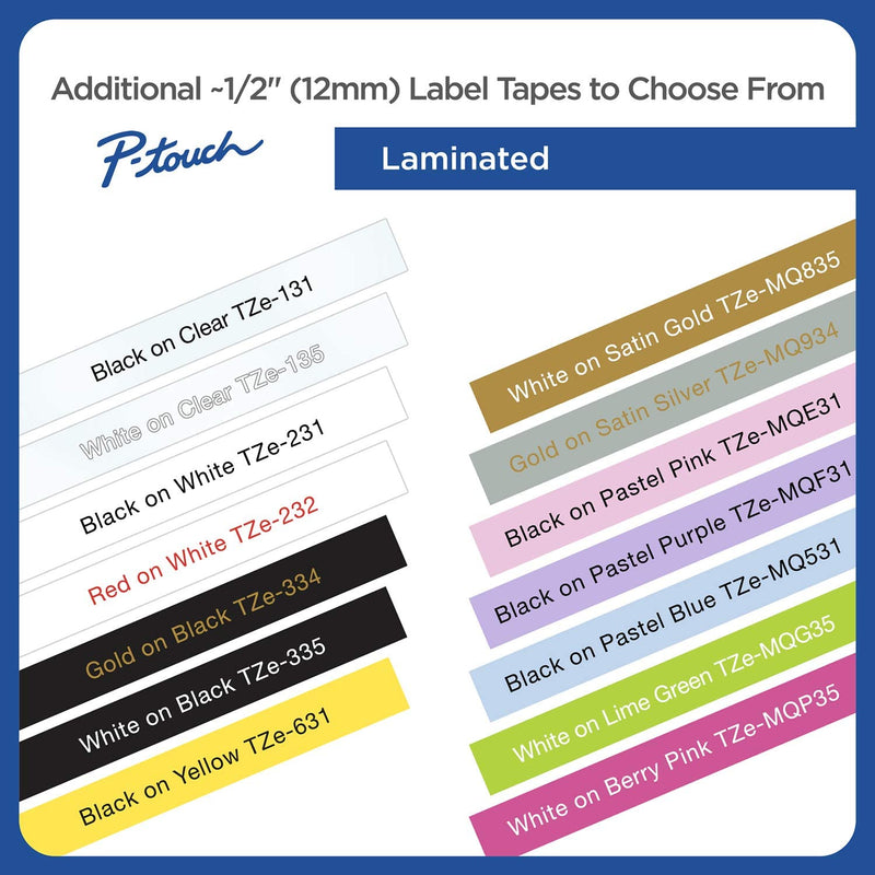 Brother Laminated Tape Black on White ½”(0.47”) x 26.2 ft. (8m) 2-Pack Laminated P-Touch Tape