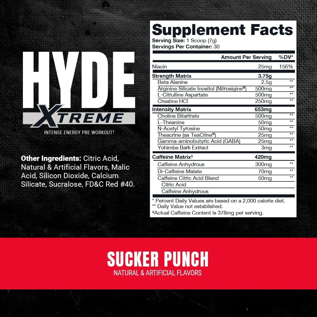Prosupps Hyde Xtreme Pre Workout, Sucker Punch, 30 Servings