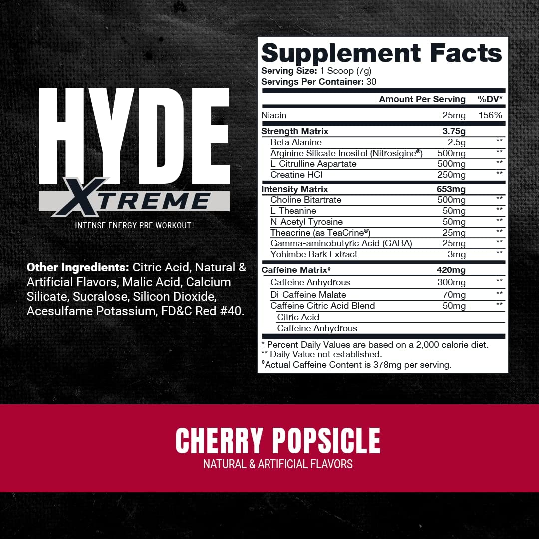 Prosupps Hyde Xtreme Pre Workout, Cherry Popsicle, 30 Servings