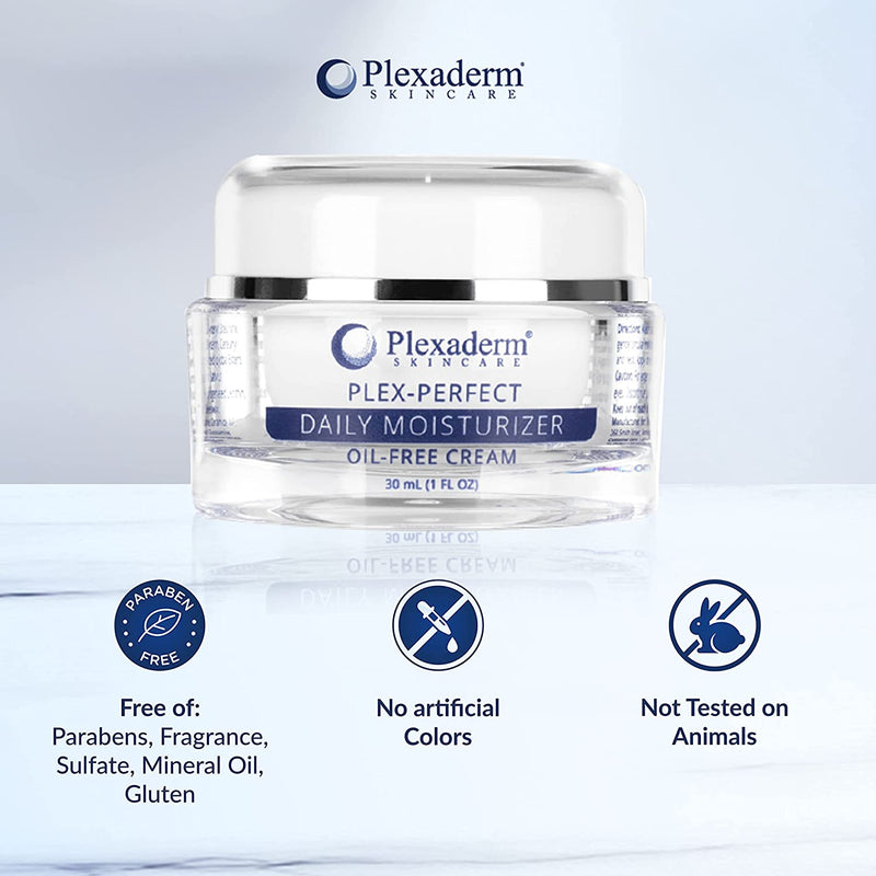 Plexaderm Plex-Perfect Daily Moisturizer Oil Free Cream with Hydrate-6 Complex, 1 oz