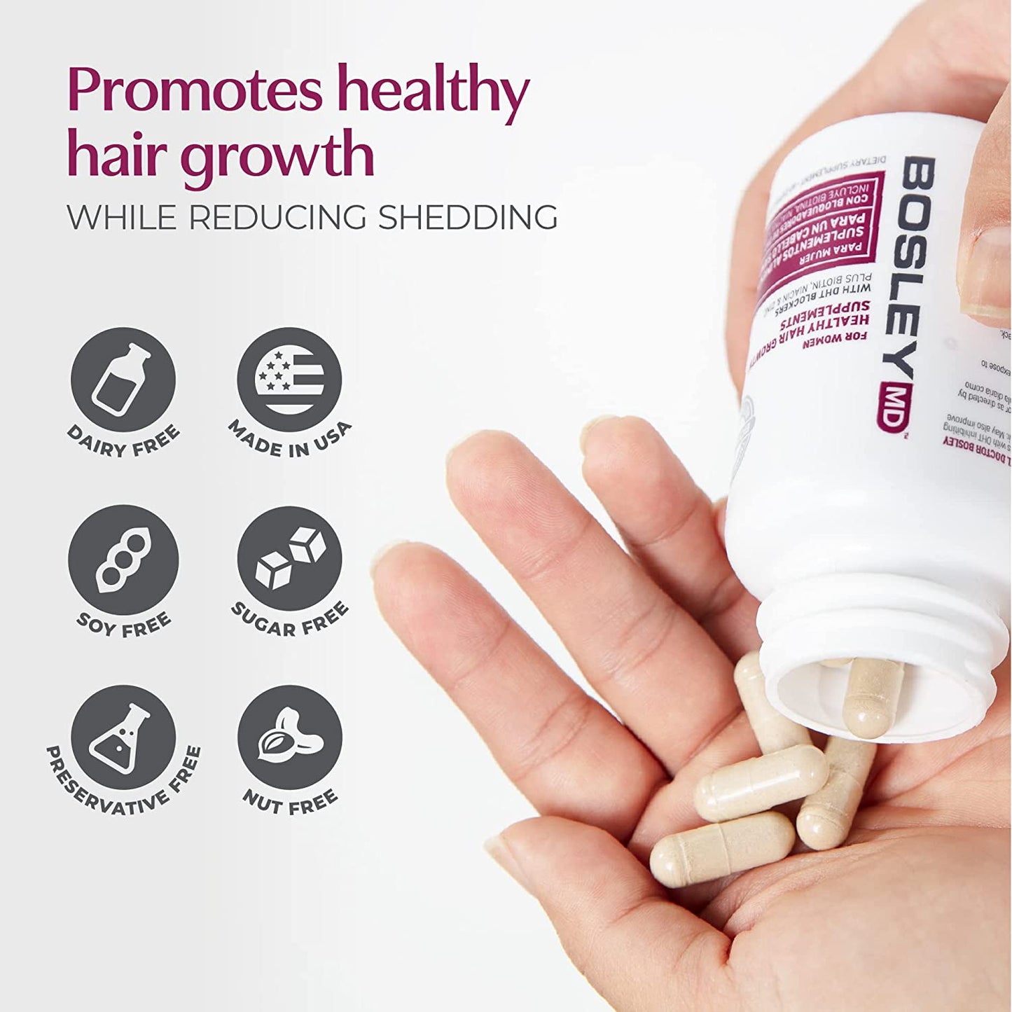 Bosley Healthy Hair Growth Supplement for Women - 60 Count. 2 Month Supply