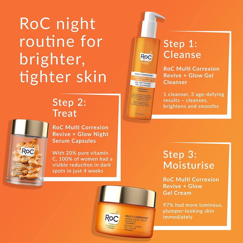 RoC Multi Correxion Revive plus Glow 20% Pure Vitamin C Night Serum Capsules, 30ct