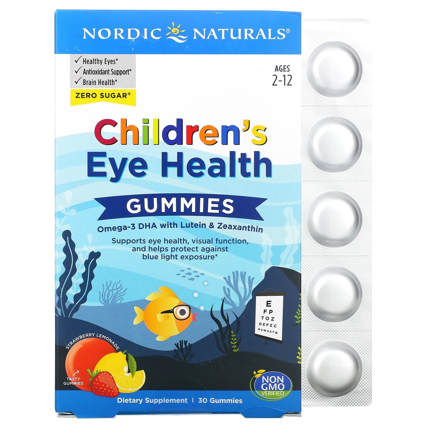 Nordic Naturals, Children's Eye Health Gummies, Ages 2-12, Strawberry Lemonade, 30 Gummies