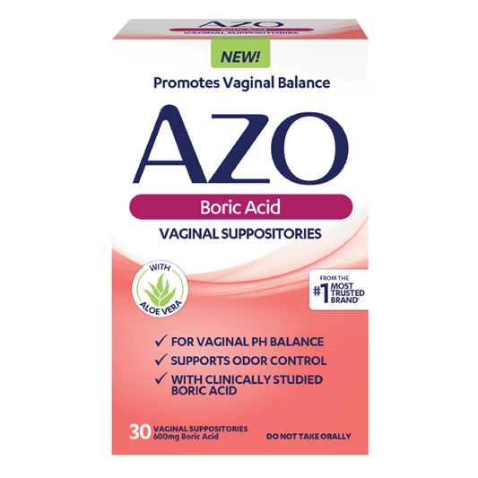AZO Boric Acid Vaginal Suppositories, Helps Support Odor Control and Balance Vaginal PH with Studied Boric Acid, 30 Count