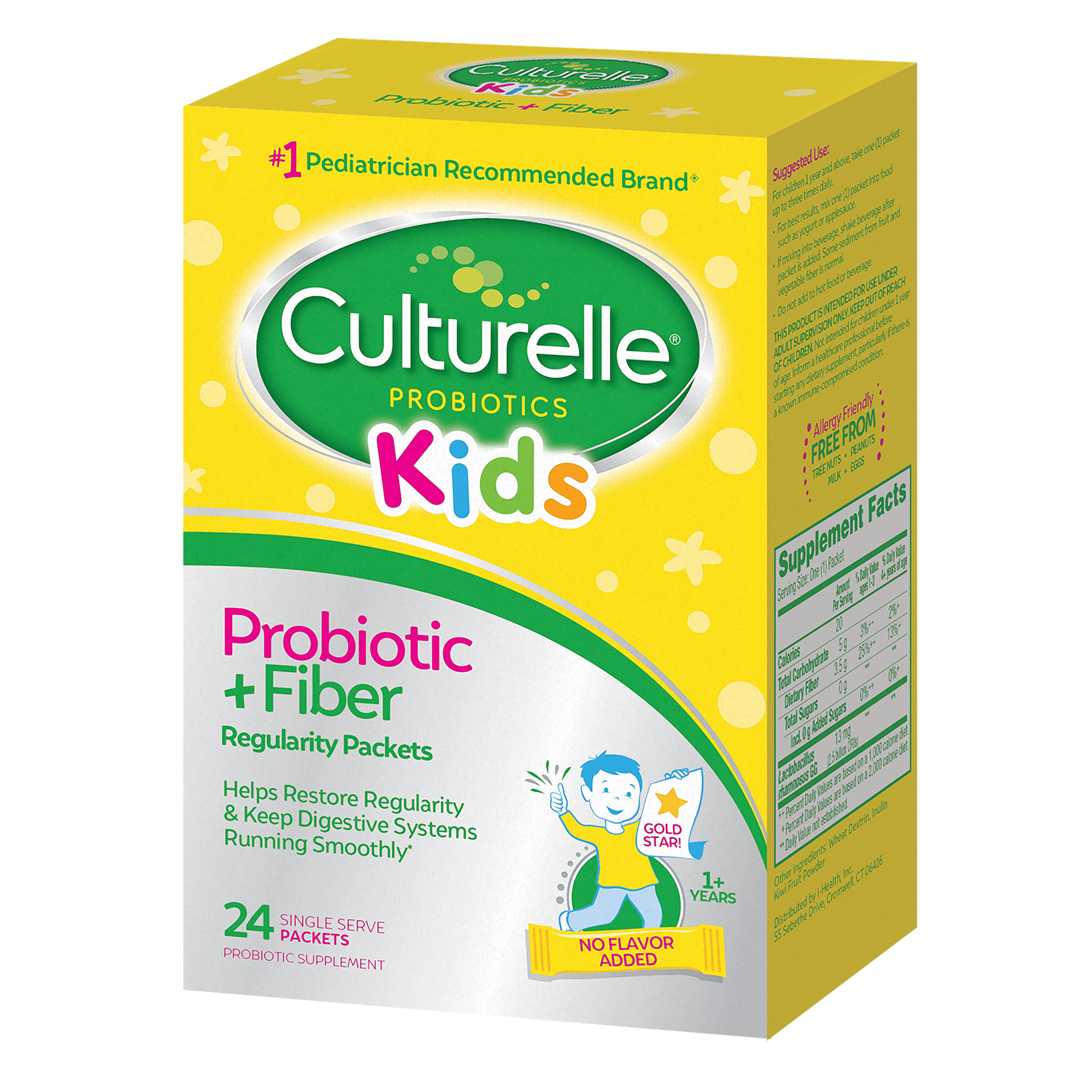 Culturelle Kids Probiotic + Fiber Packets, Helps Restore Regularity, 24 ct