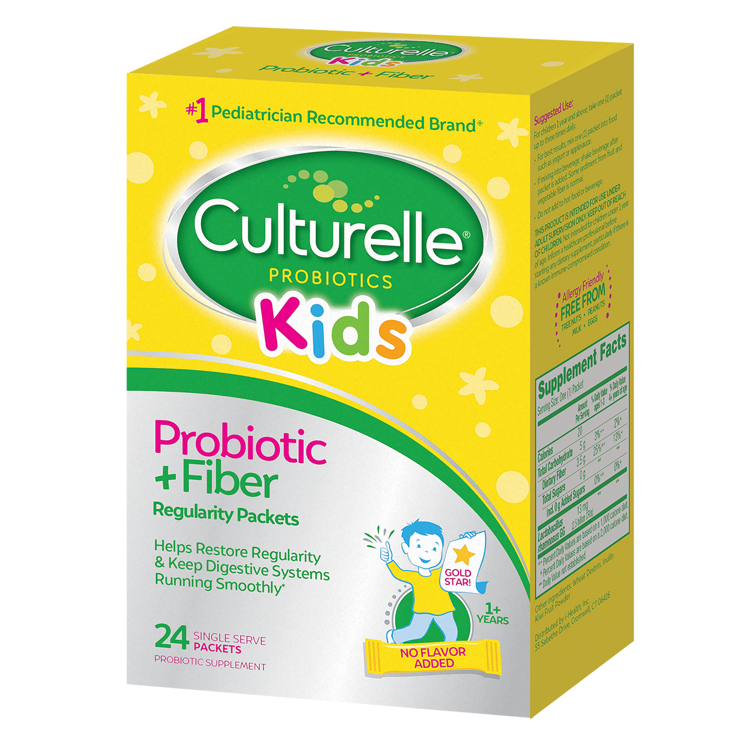 Culturelle Kids Probiotic + Fiber Packets, Helps Restore Regularity, 24 ct