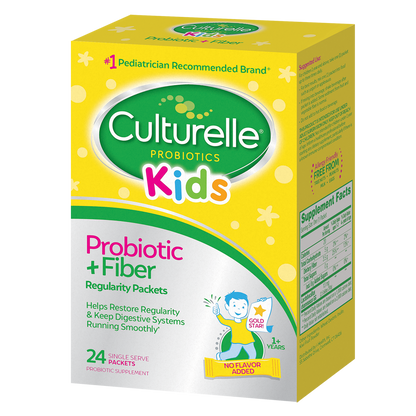 Culturelle Kids Probiotic + Fiber Packets, Helps Restore Regularity, 24 ct