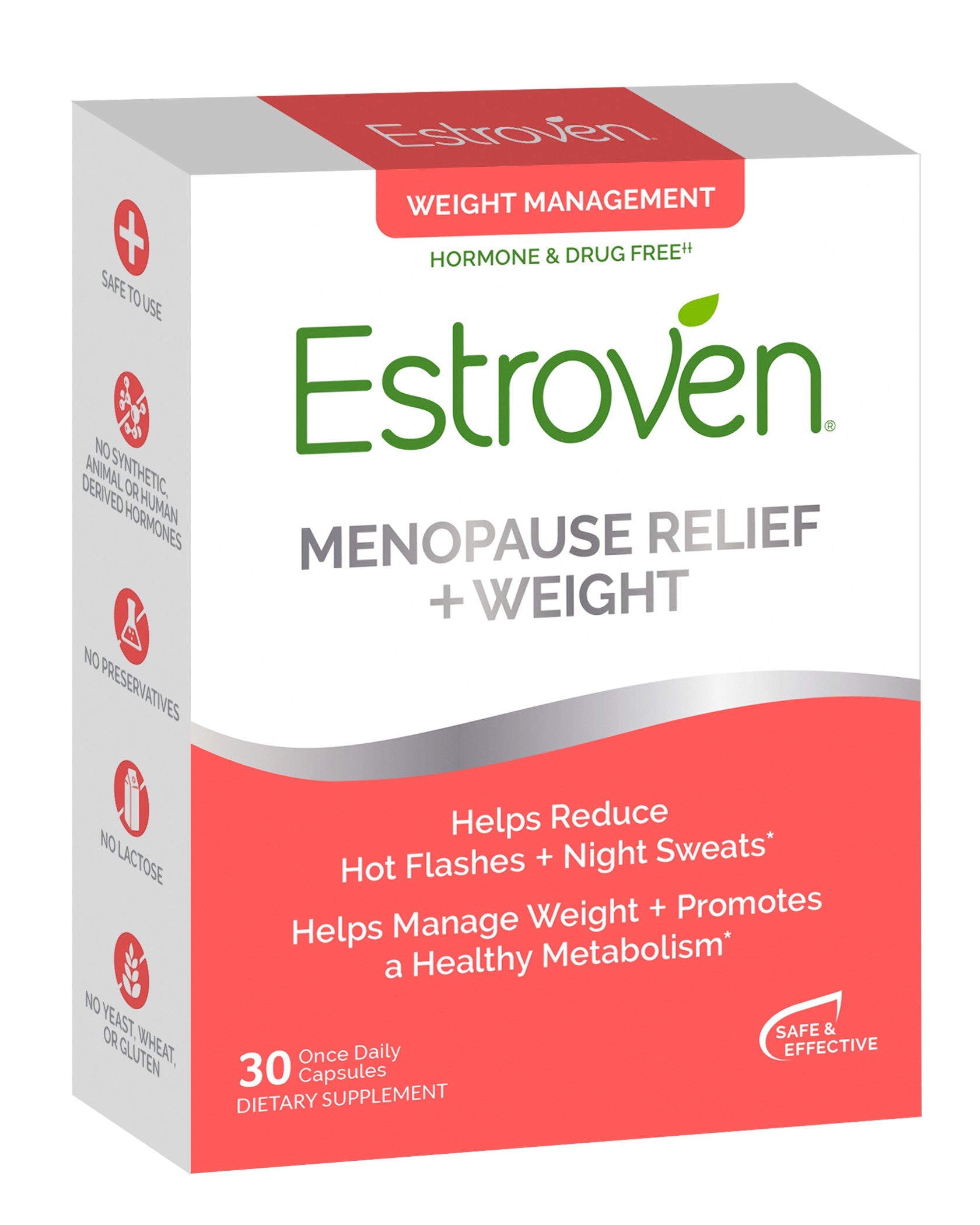 Estroven Menopause Relief + Weight, 30 Capsules