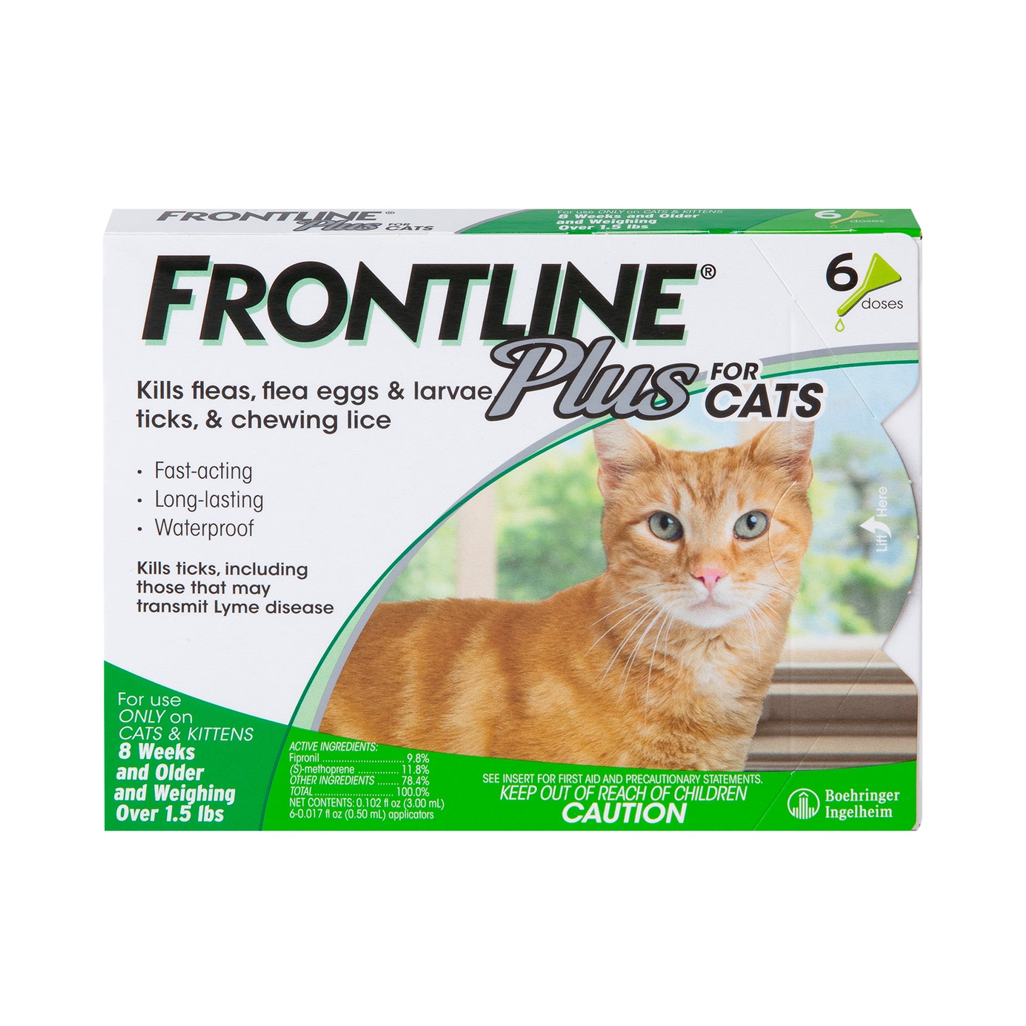 FRONTLINE Plus for Cats and Kittens (1.5 lbs and over) Flea and Tick Treatment, 6 Doses