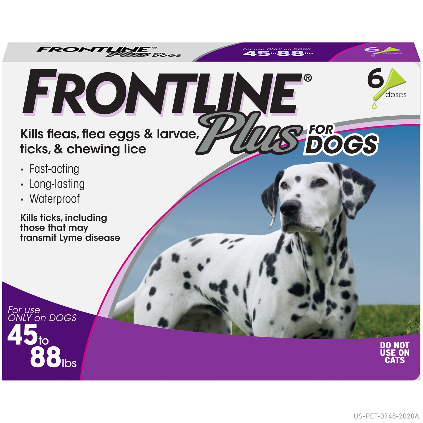 FRONTLINE Plus Flea and Tick Treatment for Large Dogs 45-88 Lbs, 6 Doses