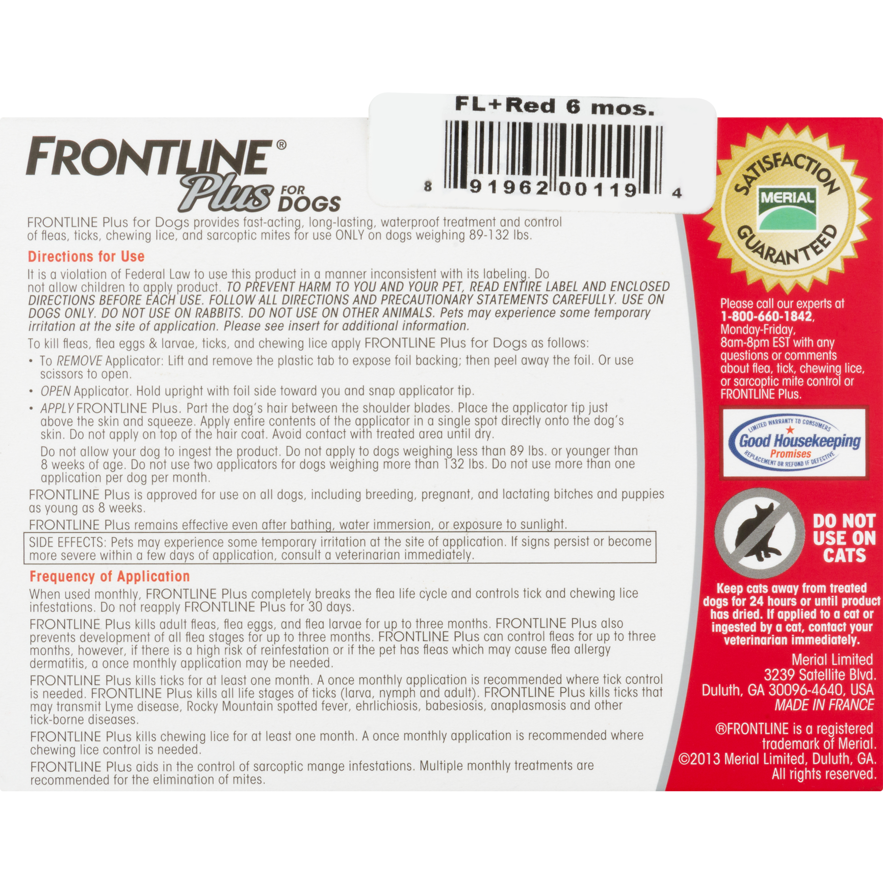 FRONTLINE Plu Flea and Tick Treatment, Extra Large Dogs 89-132 Lbs, 6 Doses