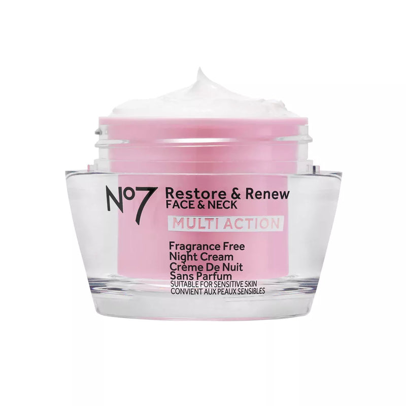No7 Restore and Renew Face & Neck Multi Action Fragrance Free Night Cream, 1.69 oz