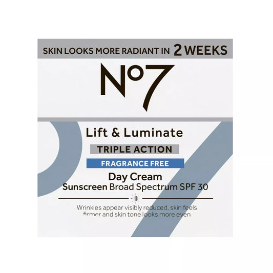 No7 Lift and Luminate Triple Action Fragrance Free Day Cream with SPF 30,1.69 oz