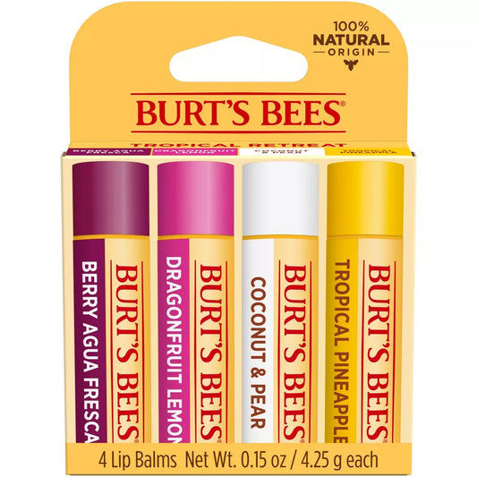 Burt's Bees Berry Agua Fresca, Tropical Pineapple, Coconut and Pear, Dragonfruit Lemon Lip Balms - 4pk/0.6oz ea