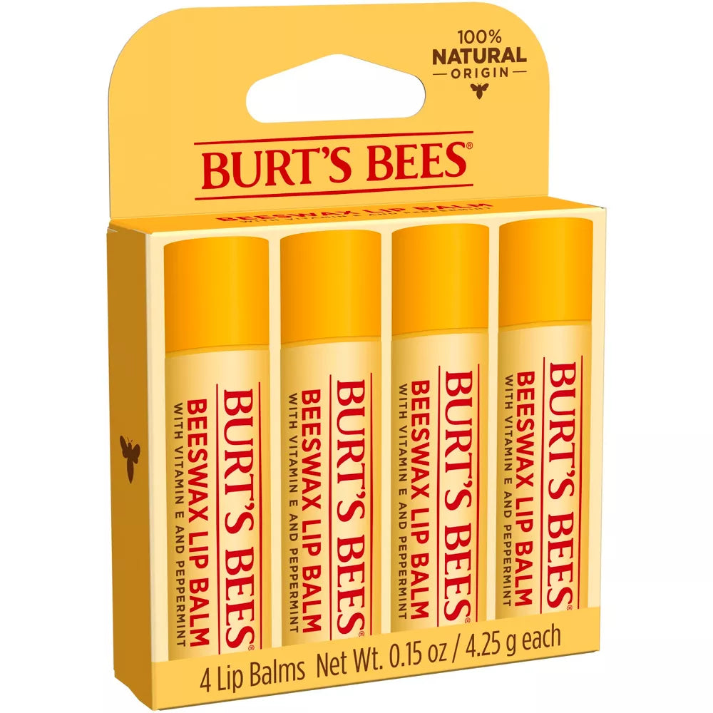 Burt's Bees Lip Balm Beeswax, 4ct