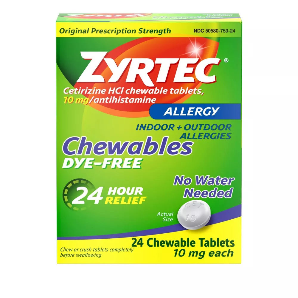 Zyrtec Adult Dye Free Cetirizine 10mg Chewables, 24ct