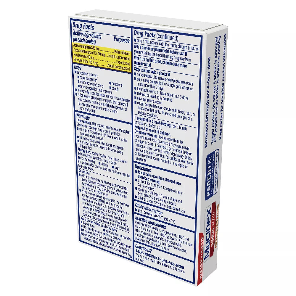 Mucinex Sinus-Max Pressure, Pain & Cough Relief, 20 Caplets
