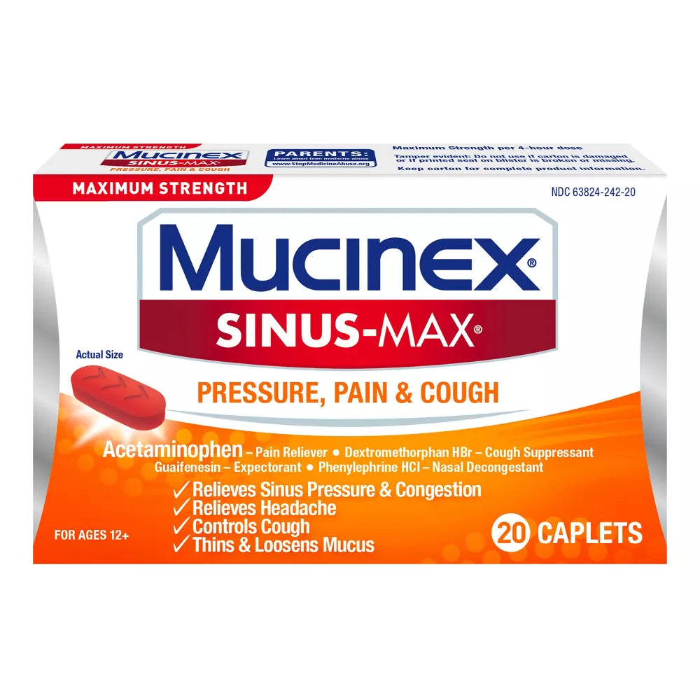 Mucinex Sinus-Max Pressure, Pain & Cough Relief, 20 Caplets