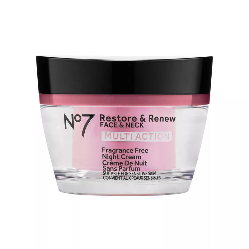 No7 Restore and Renew Face & Neck Multi Action Fragrance Free Night Cream, 1.69 oz