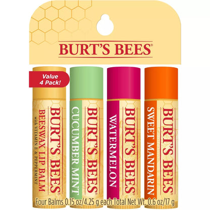 Burt's Bees Beeswax, Cucumber Mint, Watermelon, Sweet Mandarin Lip Balms - 4pk/0.6oz ea