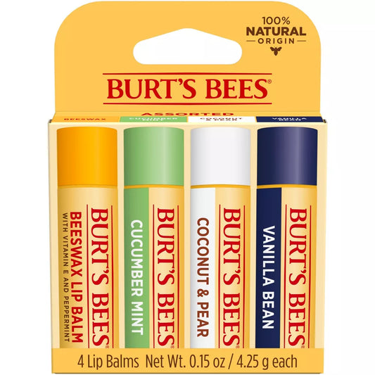 Burt's Bees Beeswax, Cucumber Mint, Coconut and Pea, Vanilla Bean Lip Balms - 4pk/0.6oz ea