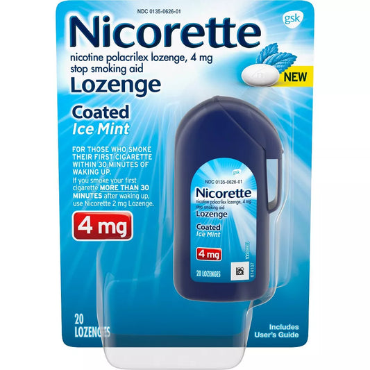 Nicorette 4mg Coated Lozenge Stop Smoking Aid Ice Mint Flavor, 20 ct