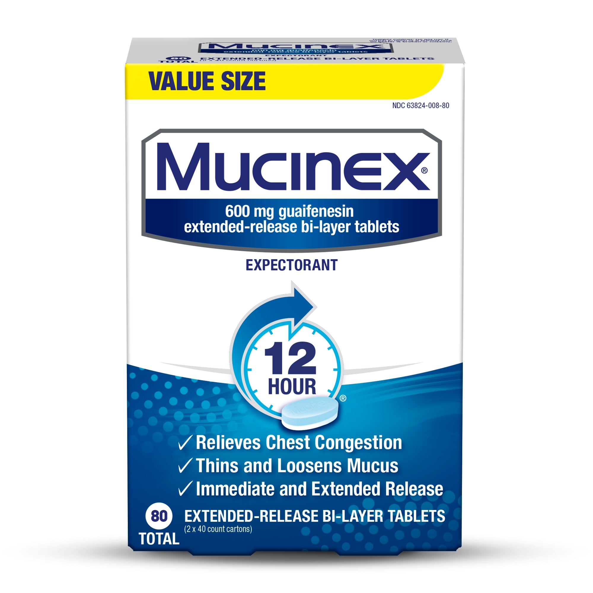 Mucinex 600mg, 80 tablets