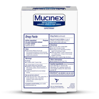 Mucinex 600mg, 80 tablets