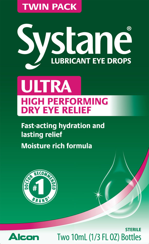 Systane Ultra Lubricant Eye Drops, Twin Pack, 10-mL Each,packaging may vary