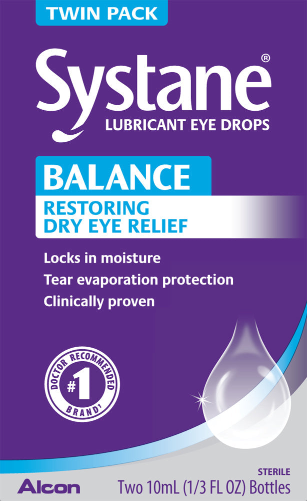 Systane Balance Lubricant Eye Drops, Restorative Formula - 10 ml, Twin Pack