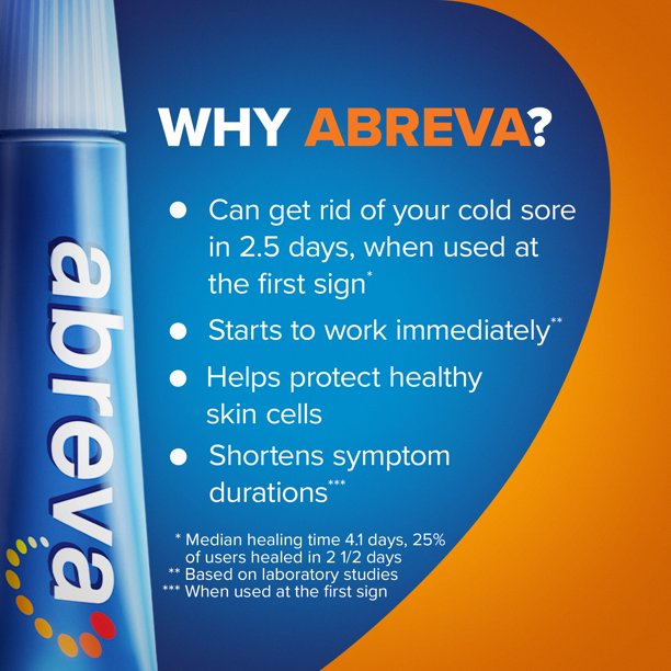 Abreva Docosanol 10% Fever Blister and Cold Sore Treatment, 0.07 oz Cream