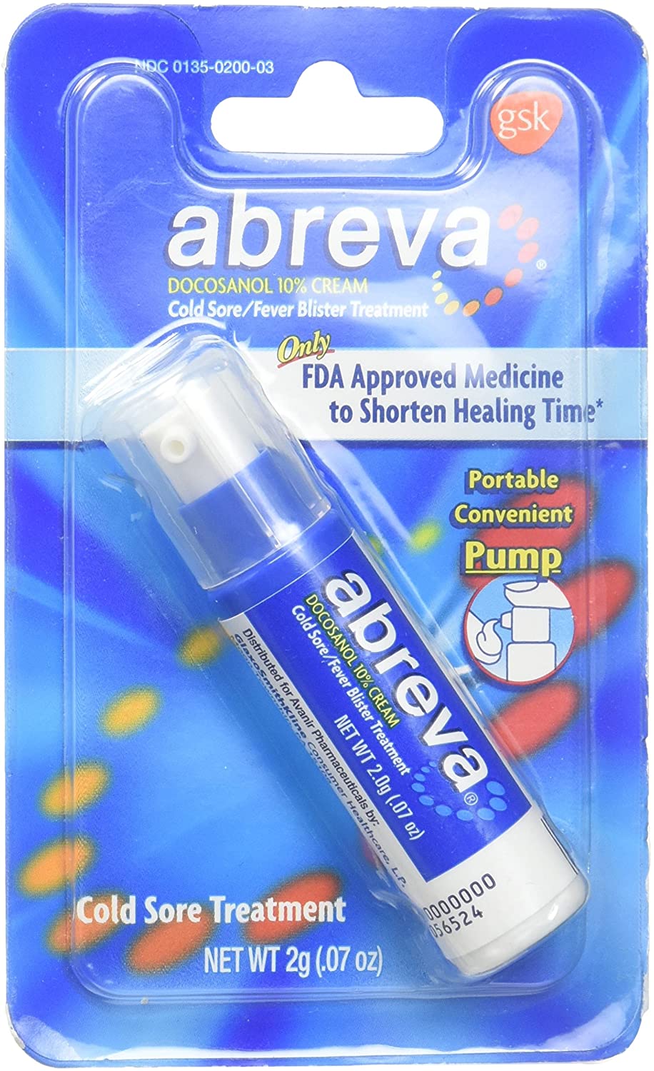 Abreva Cold Sore/Fever Blister Treatment, Pump 0.07 oz (2g)