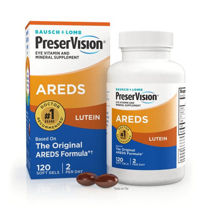 PreserVision AREDS Lutein Eye Vitamin & Mineral Supplement, Beta-Carotene Free, Soft Gels, 120 ct (Pack of 2)