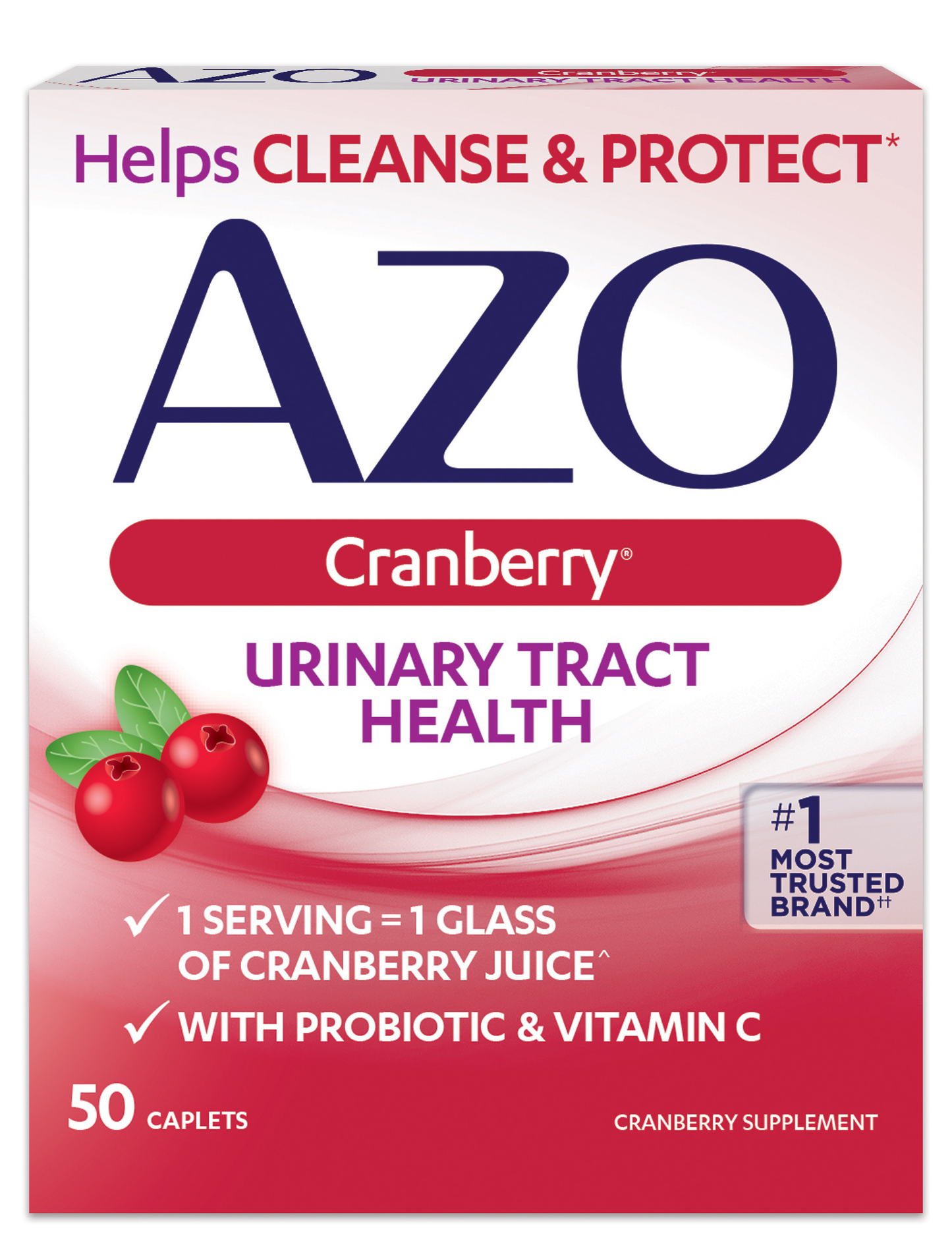 AZO Cranberry Caplets, Urinary Tract Health, Helps Cleanse & Protect, 50 Caplets