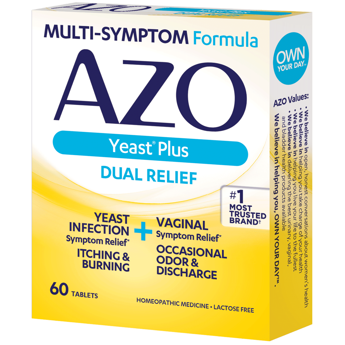 AZO Yeast Plus Dual Relief, Yeast Infection,Vaginal Symptom Relief, 60 Count