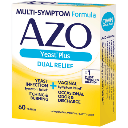 AZO Yeast Plus Dual Relief, Yeast Infection,Vaginal Symptom Relief, 60 Count