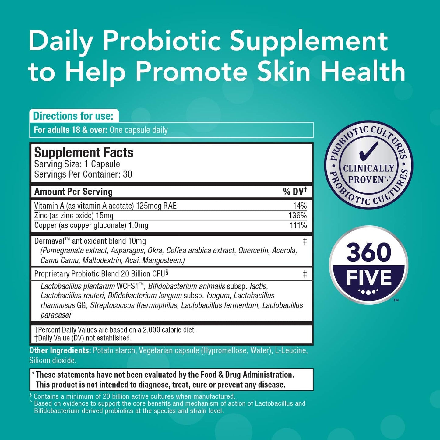 Bio360 Probiotics Skin Health Formula, 30 Vegetarian Capsules