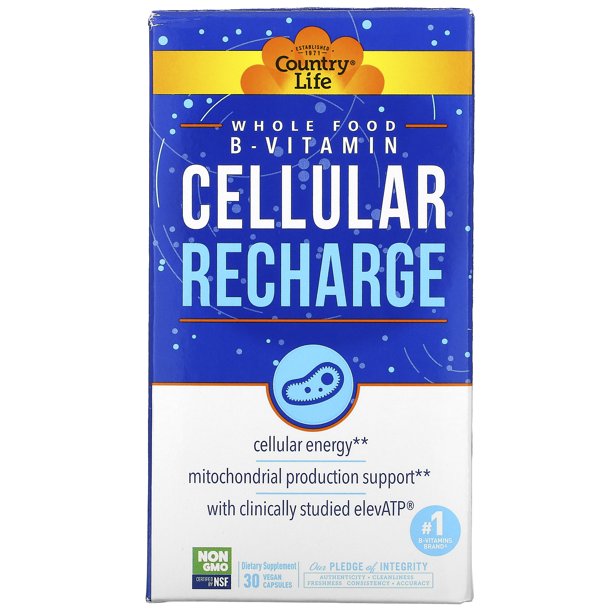 Country Life Whole Food B-Vitamin, Cellular Recharge, 30 Vegan Capsules