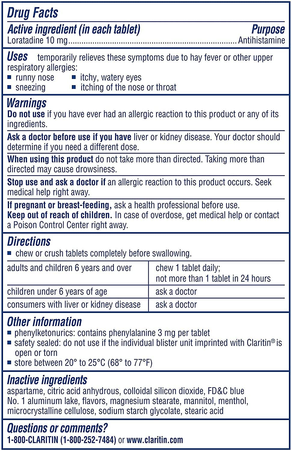 Claritin 24-Hour-Non-Drowsy Allergy Cool Mint, 8 Chewable Tablets