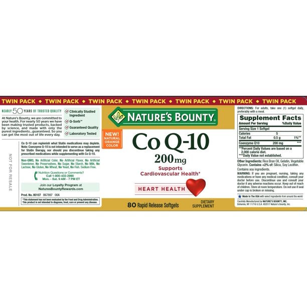 Nature's Bounty Co Q-10 200mg, 80 Softgels Twin Pack