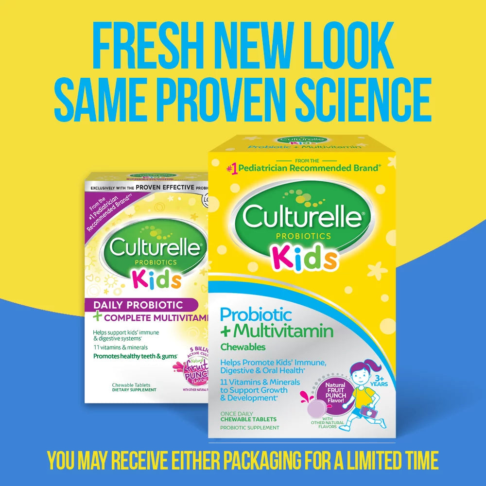 Culturelle Kids Probiotic + Multivitamin Chewables, Probiotic Supplement for Kids, 30 Ct