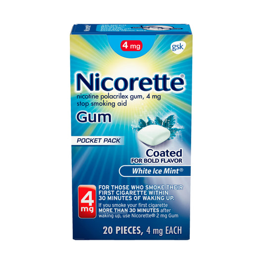 Nicorette 4mg Gum White Ice Mint Flavored Stop Smoking Aid, 20 Count