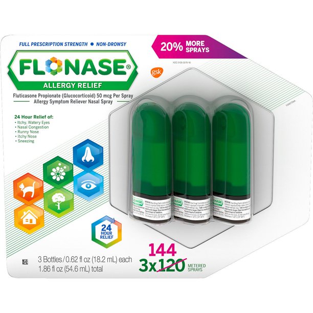 Flonaise Allergy Reliief Nasal Spray - 24 Hour Non Drowsy Allergy Medicine, Metered Nasal Spray - 144 Sprays (Pack of 3)