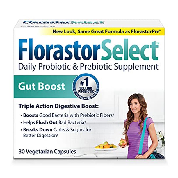 Florastor Select Daily Probiotic & Prebiotic Supplement capsules, 30 count (Package may vary)