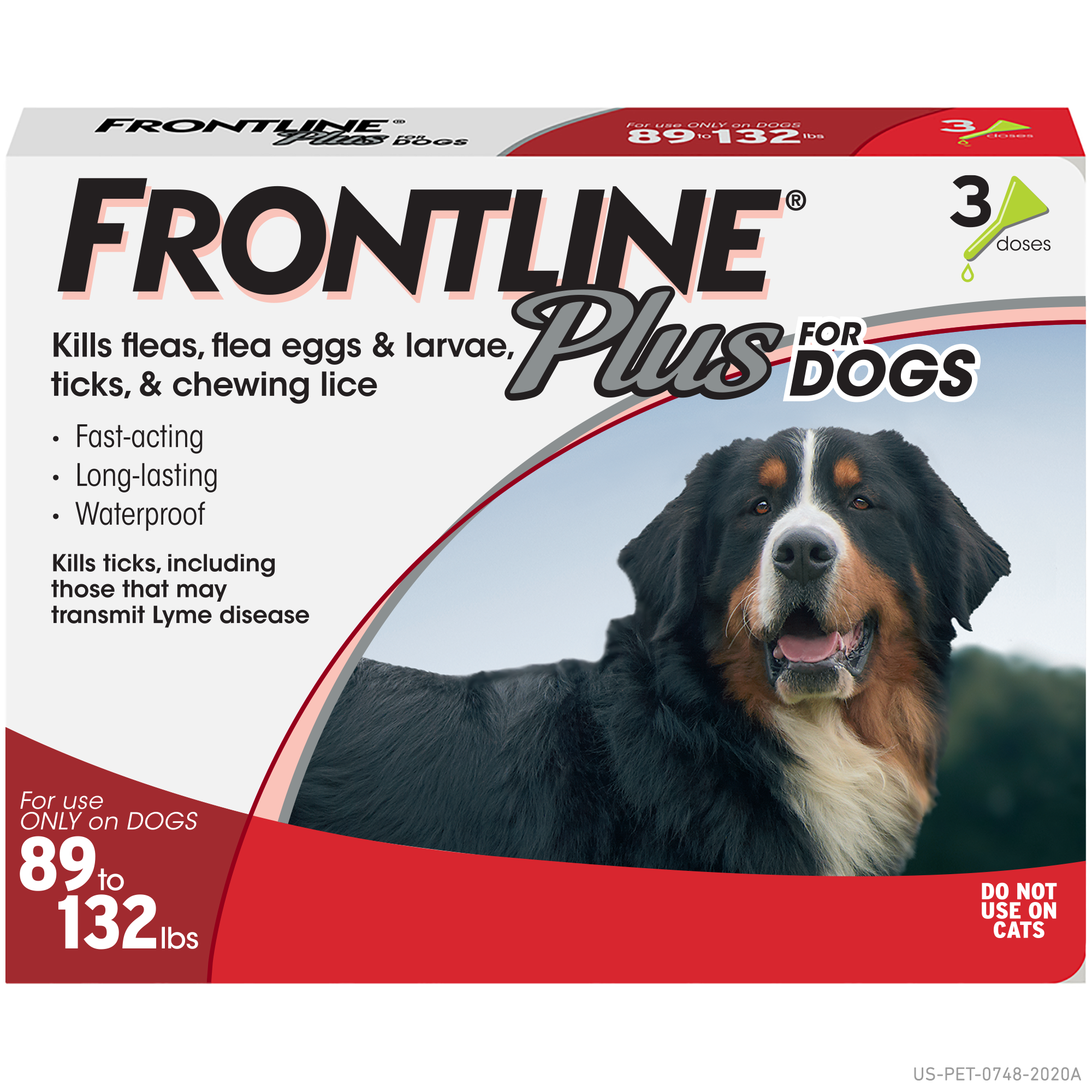 Frontlinee Plus Flea and Tick Treatment, Extra Large Dogs 89-132 Lbs, 3 Doses