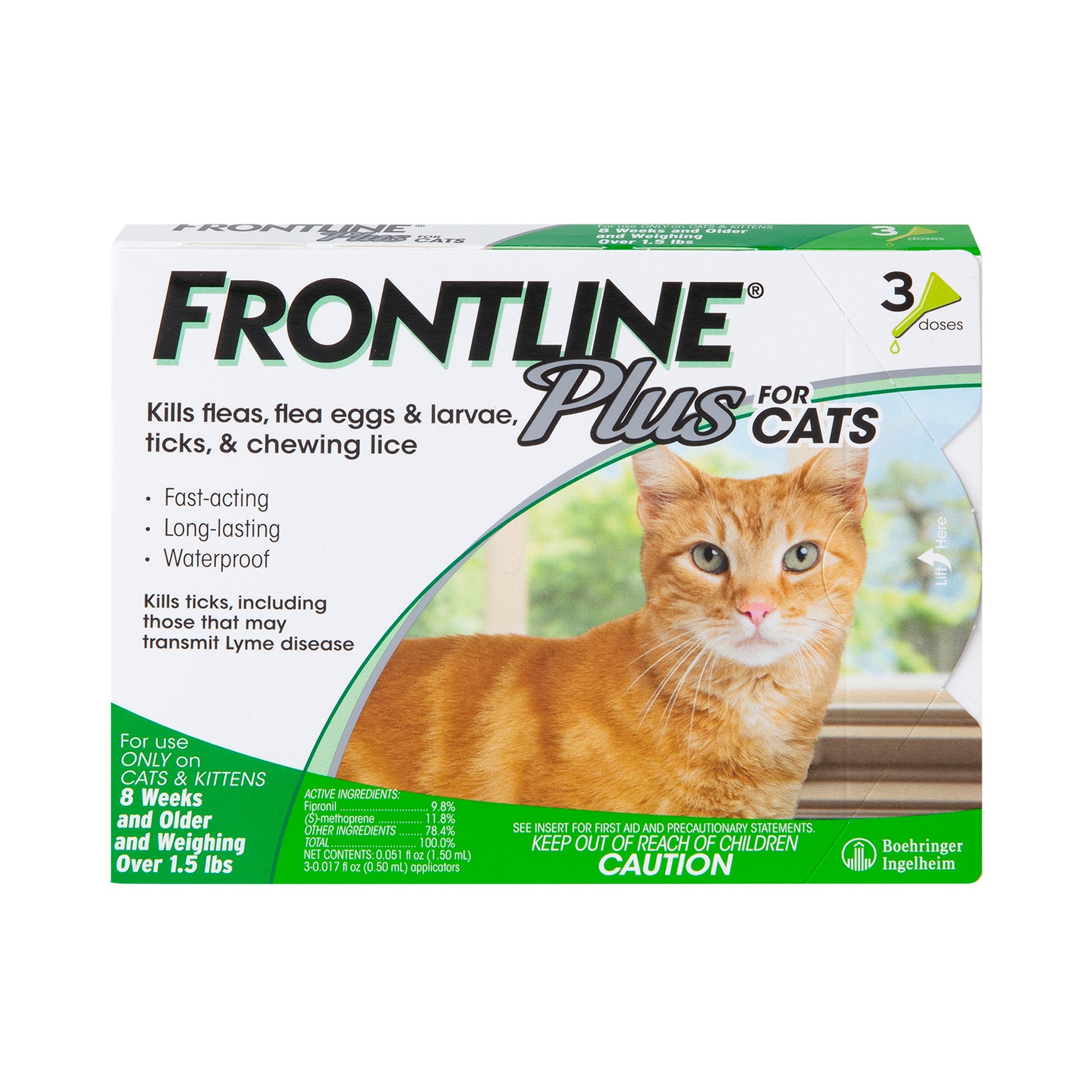 FRONTLINE Plus for Cats and Kittens 1.5 Lbs and over, Flea and Tick Treatment, 3 Doses
