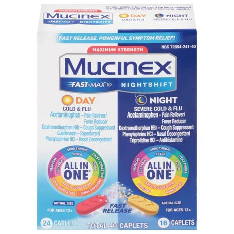 Mucinex Fast-Max Day & Night Cold & Flu, 24 Day & 16 Night Fast Release Caplets, 40 ct total